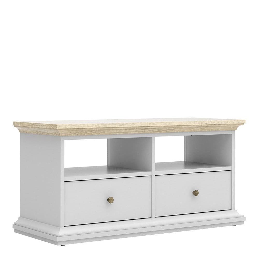 Parisian Chic TV Unit - 2 Drawers 2 Shelves in White and Oak